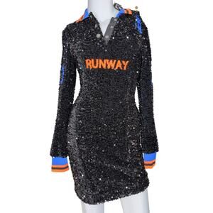 Shane Justin Runway Jersey Mini Dress XS Sequin Bodycon Collared Sporty Chic USA
